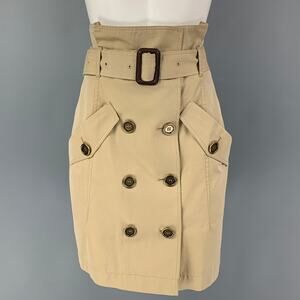 BURBERRY BRIT Size 6 Khaki Cotton Double Breasted Belted Skirt